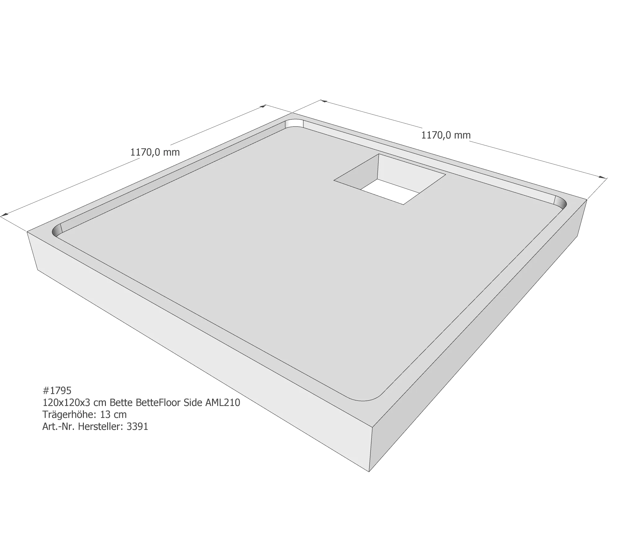 Duschwannenträger für Bette Floor Side 120 × 120 × 3 cm