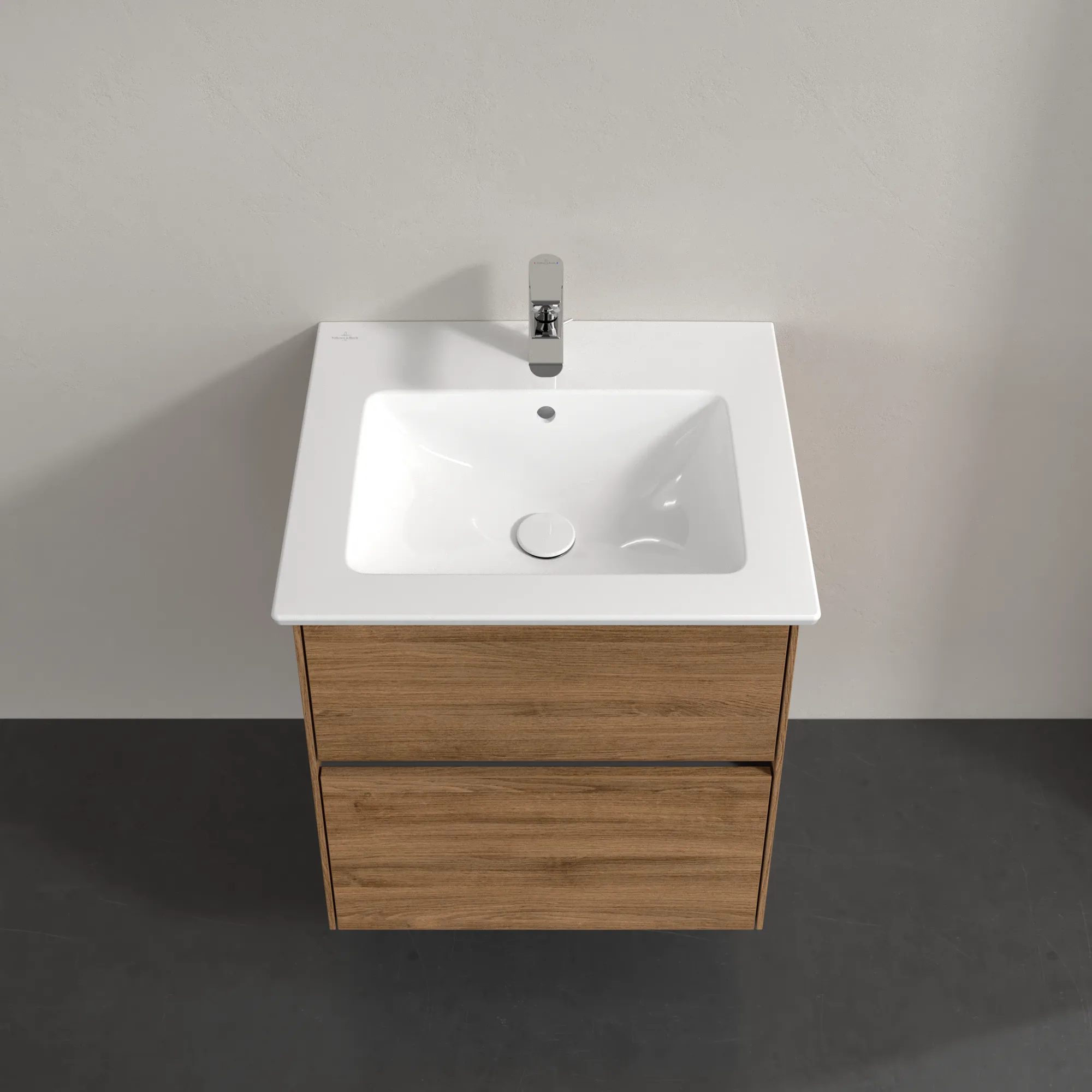 Villeroy & Boch Waschtischunterschrank „Collaro“ 561 × 610 × 480 mm Kansas Oak, mit Beleuchtung, für Becken mittig