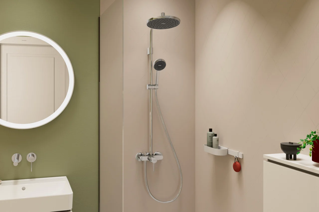 Hansgrohe Activera S Showerpipe 240 1jet EcoSmart mit Einhebelmischer Chrom, 8 l/min Durchfluss, variabler Bohrlochabstand 750-850 mm, Aufputzinstallation