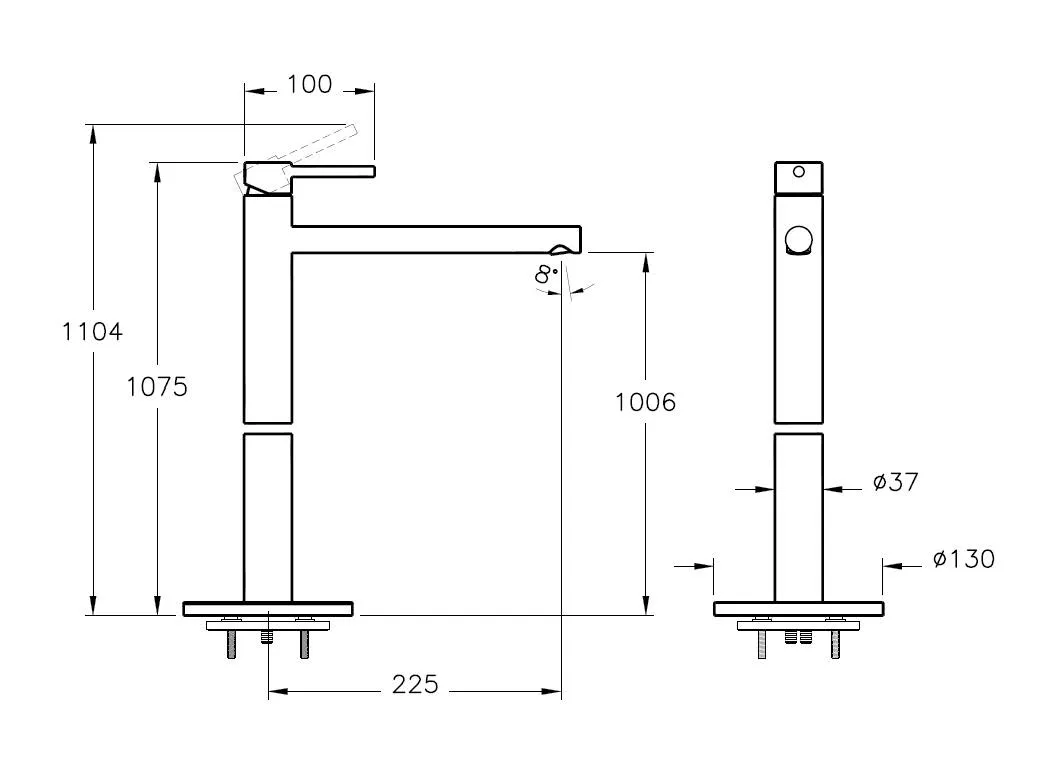 Origin Einhebel-Waschtischmischer Bodenmontage Höhe 108 cm Chrom
