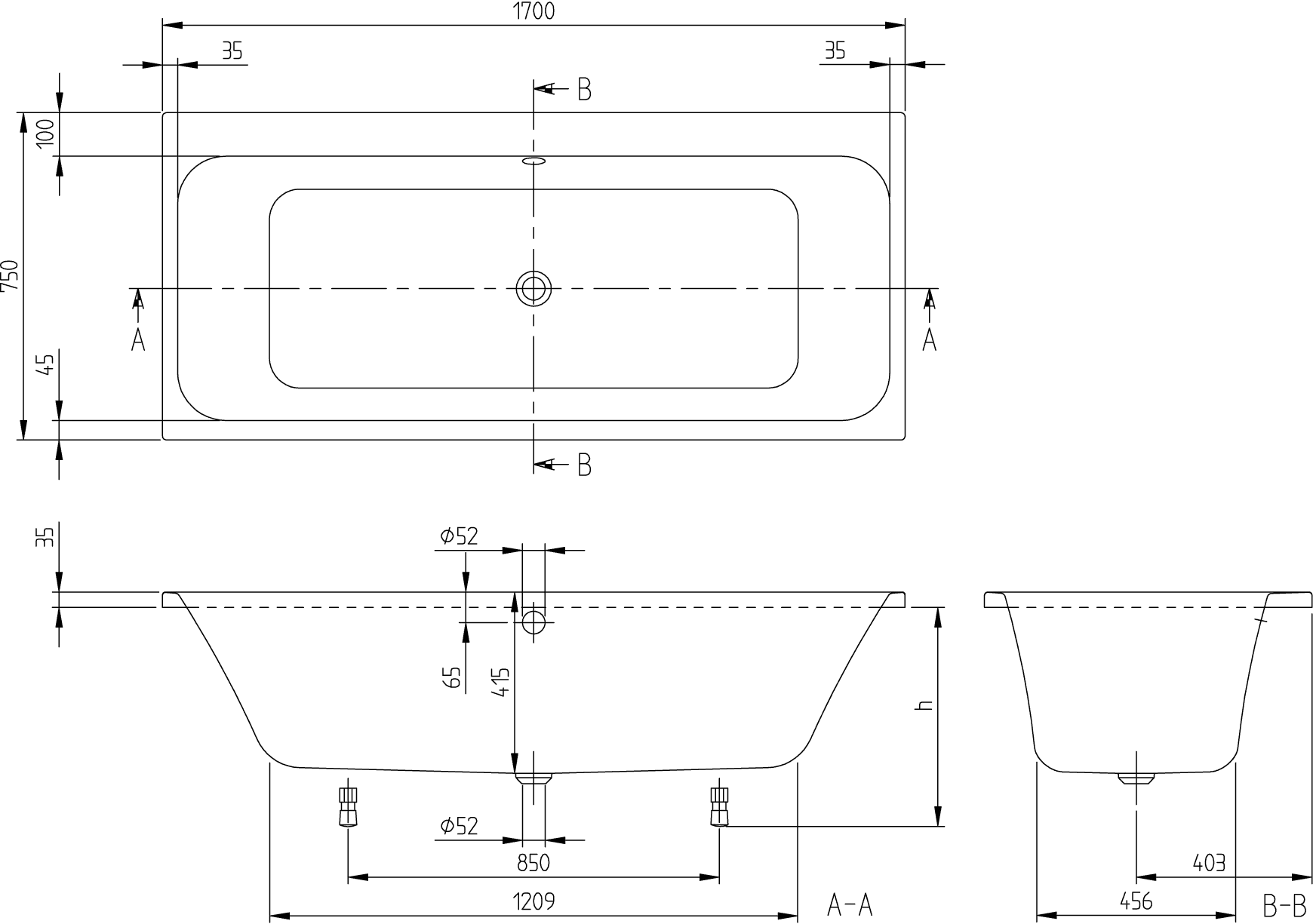 Villeroy & Boch Architectura Badewanne UCC170ARE2A2V, Rechteck, Acryl, 1700x750mm, Weiß Alpin, Whirlpoolsystem Combipool Comfort (CC), Technik Position 2 Villeroy & Boch Architectura Badewanne UCC170ARE2A2V, Rechteck, Acryl, 1700x750mm, Weiß Alpin, Whirlpoolsystem Combipool Comfort (CC), Technik Position 2