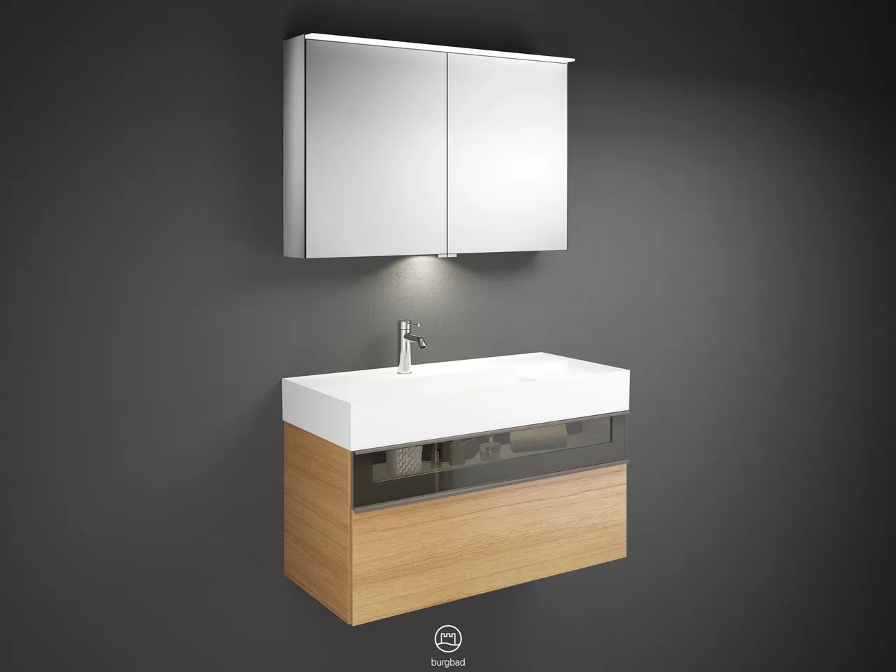 burgbad Yumo SFLA102 Badmöbelset Spiegelschrank mit Mineralguss-Waschtisch burgbad Yumo SFLA102 Badmöbelset Spiegelschrank mit Mineralguss-Waschtisch