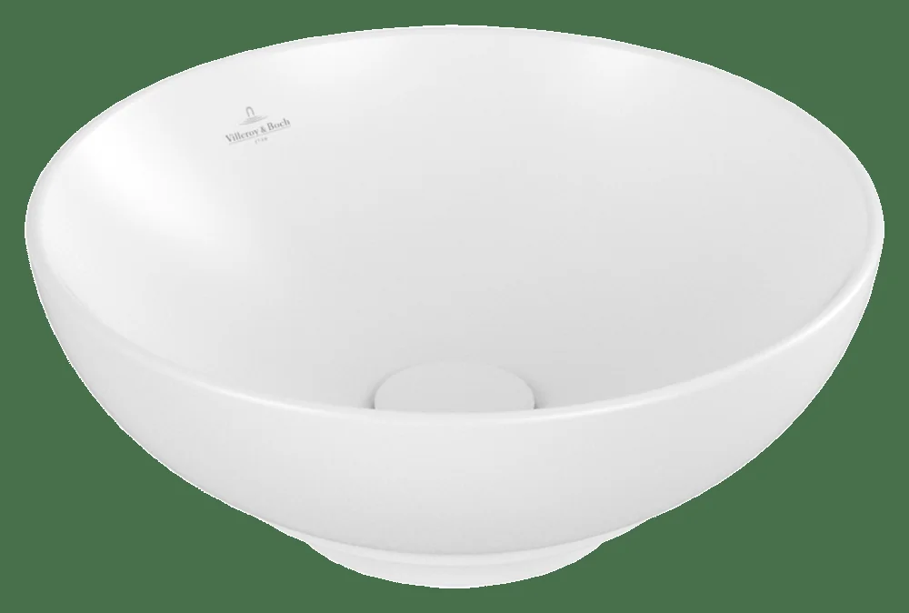 Villeroy & Boch Loop & Friends Aufsatzwaschbecken 4A4500, 380x380mm, rund, mit Überlauf, Stone White CeramicPlus