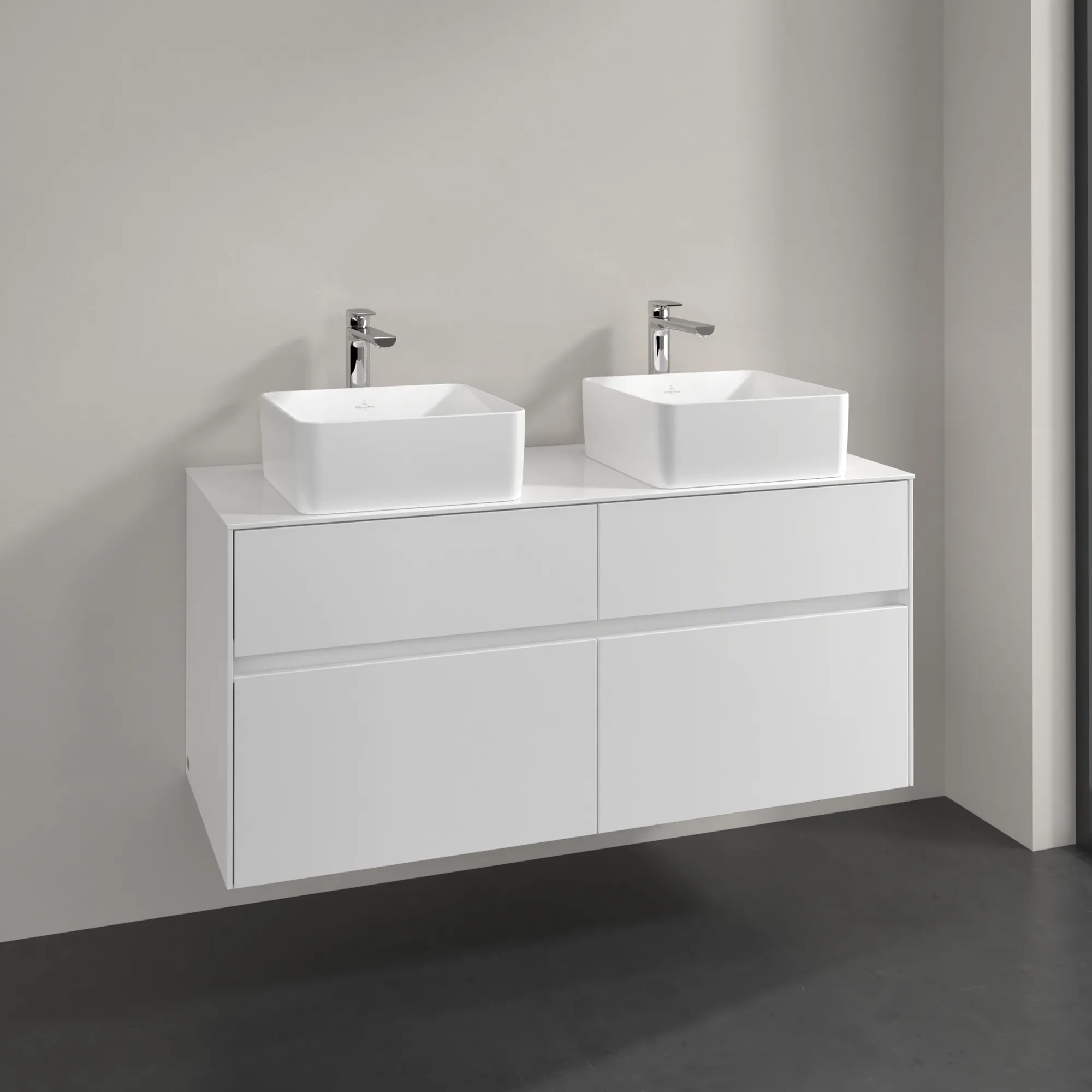 Villeroy & Boch Waschtischunterschrank „Collaro“ 1200 × 548 × 500 mm Glossy White, ohne Beleuchtung, für links und rechts