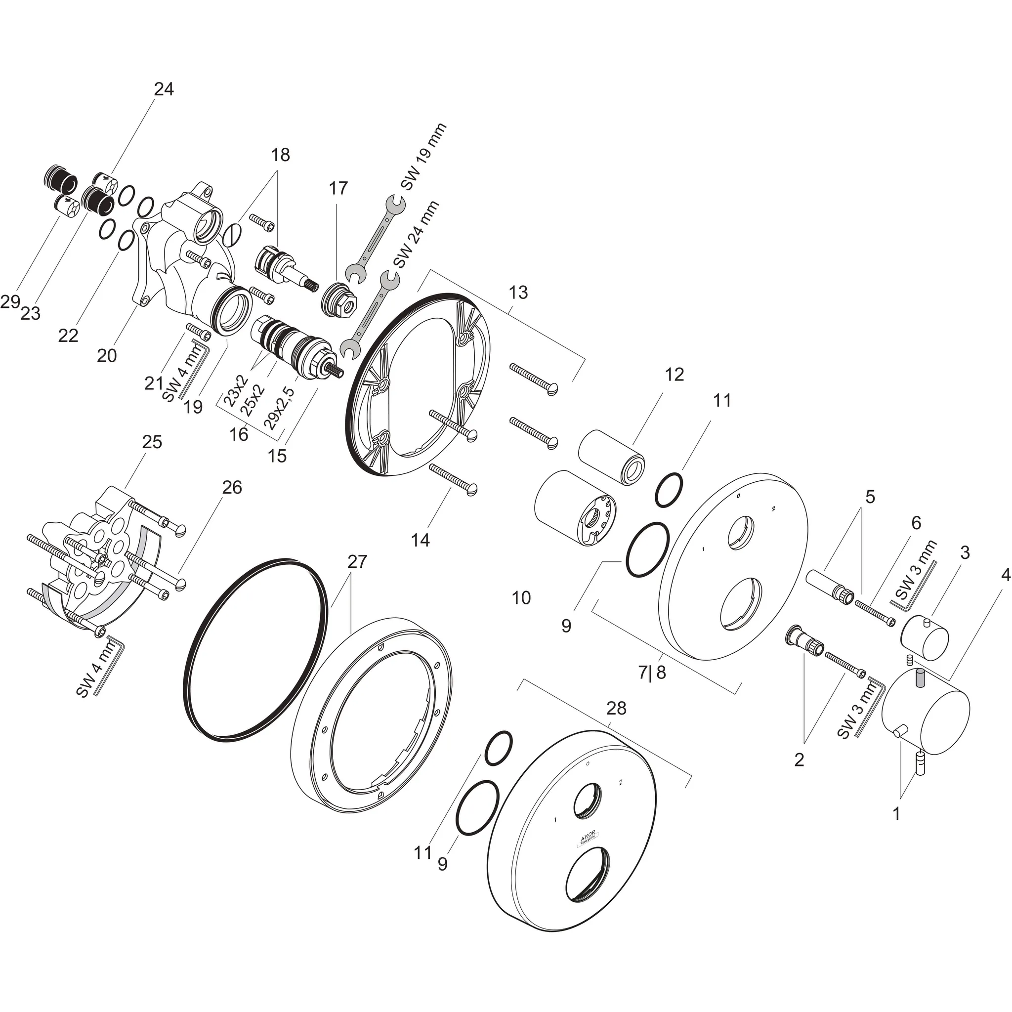 Thermostatmischer UP Axor Starck F-Set chrom m.Absperr-und Umstellventil