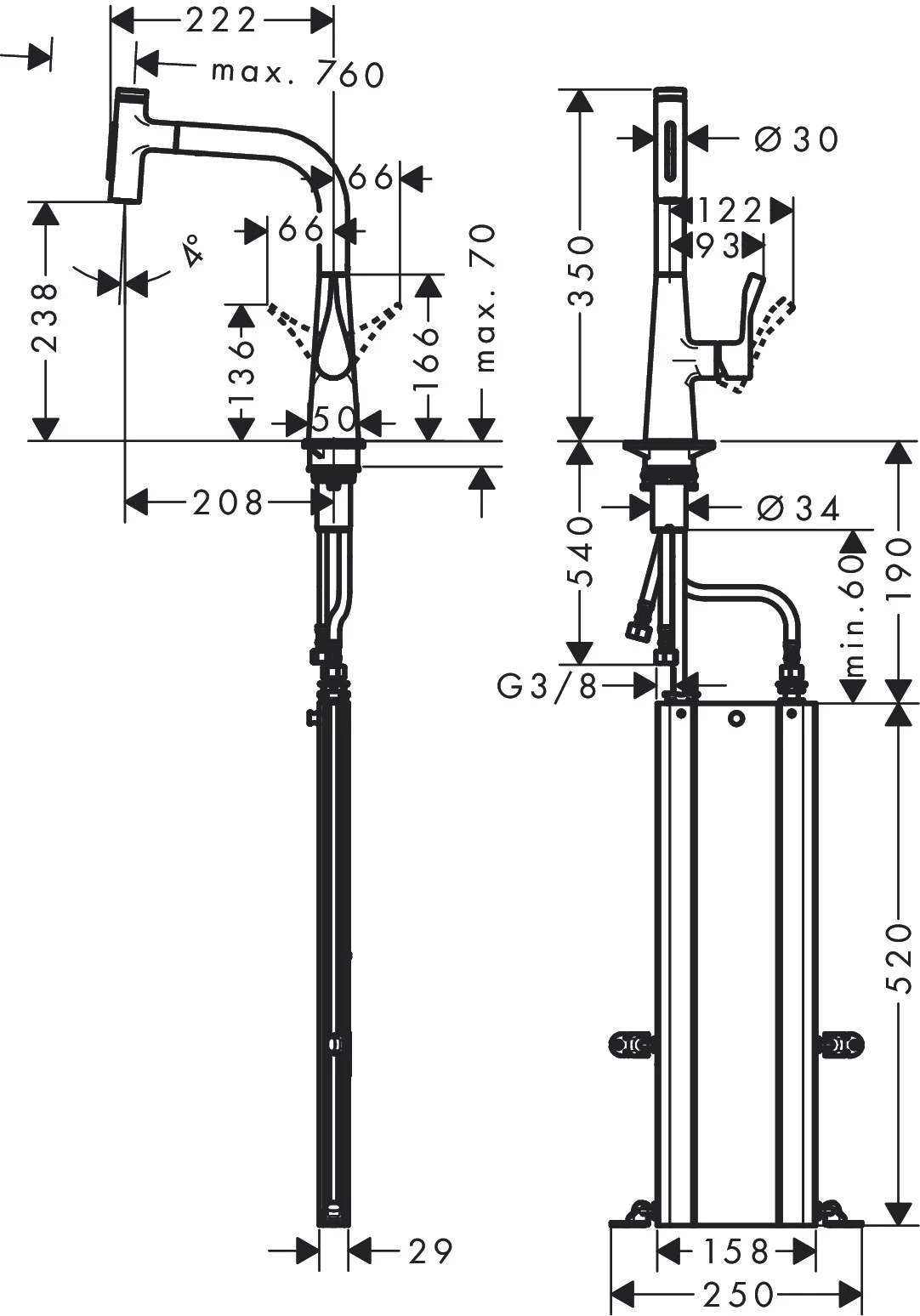 Spültischmischer 240 Metris Select M71 Ausziehbrause 2jet sBox chrom