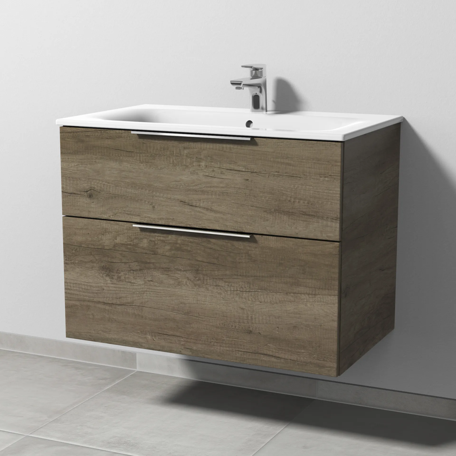 Sanipa Waschtischunterschrank „3way“ passend zu Keramik-Waschtische Renova Plan Slim von Geberit 785 × 582 × 472 mm in Eiche Nebraska