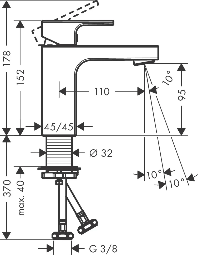 Hansgrohe Vernis Shape Einhebel-Waschtischmischer 100, Chrom, Ausladung 110 mm, Auslaufhöhe 95 mm, Keramikmischsystem, max. Durchflussmenge 5 l/min