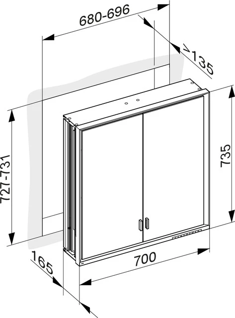 Royal Lumos 14317172301 Spiegelschrank Royal Lumos Wandeinbau, lange Türen 700 × 735 × 165 mm silber-eloxiert