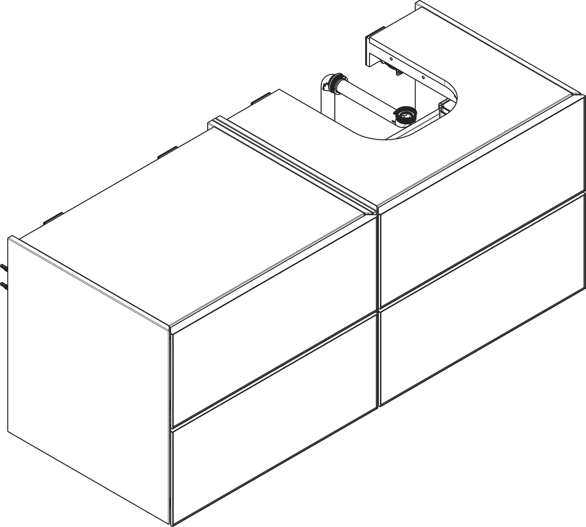 Xevolos E Waschtischunterschrank Mattweiß 1370/550 mit 4 Schubkästen für Konsolen mit Aufsatzwaschtisch geschliffen rechts Weiß Metallic