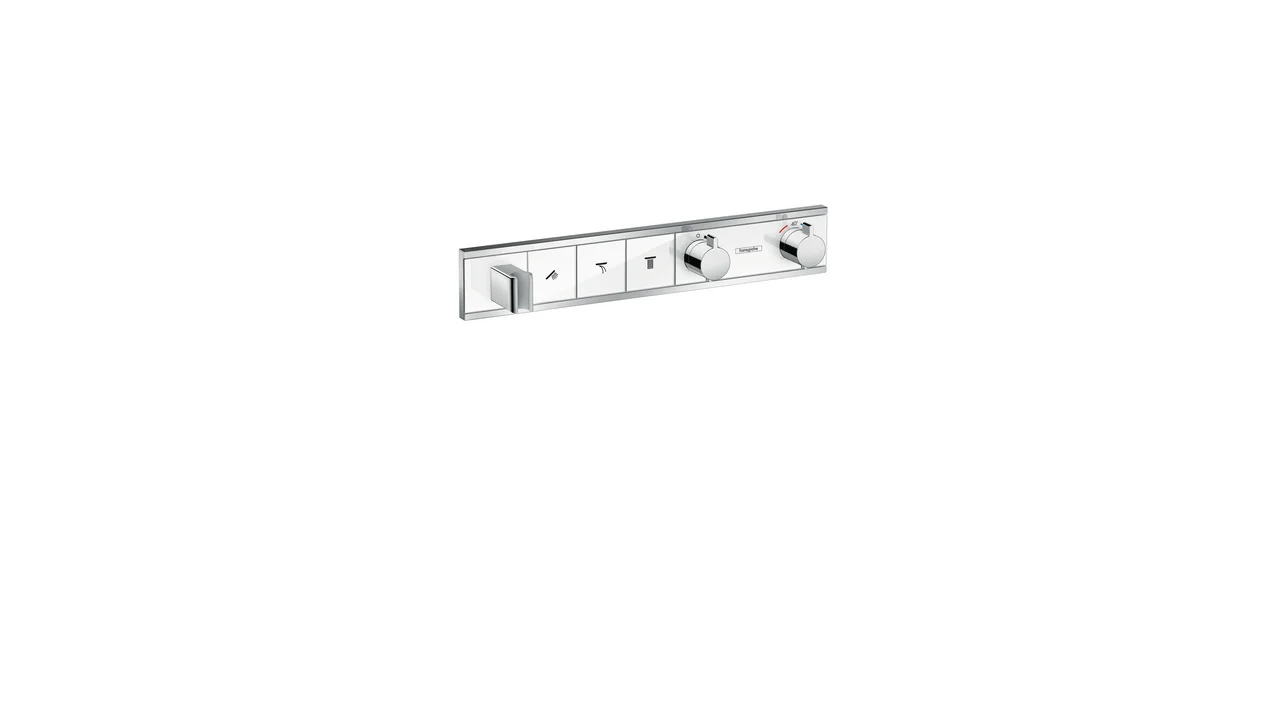 Hansgrohe RainSelect Thermostat Unterputz, 3 Verbraucher, weiß/chrom, mit Brausehalter und Tasten für Handbrause, Schwall, Rain groß