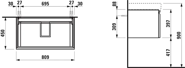 Laufen Waschtischunterbau „PRO S“ 809 × 397 × 450 mm Multicolor (lackiert)