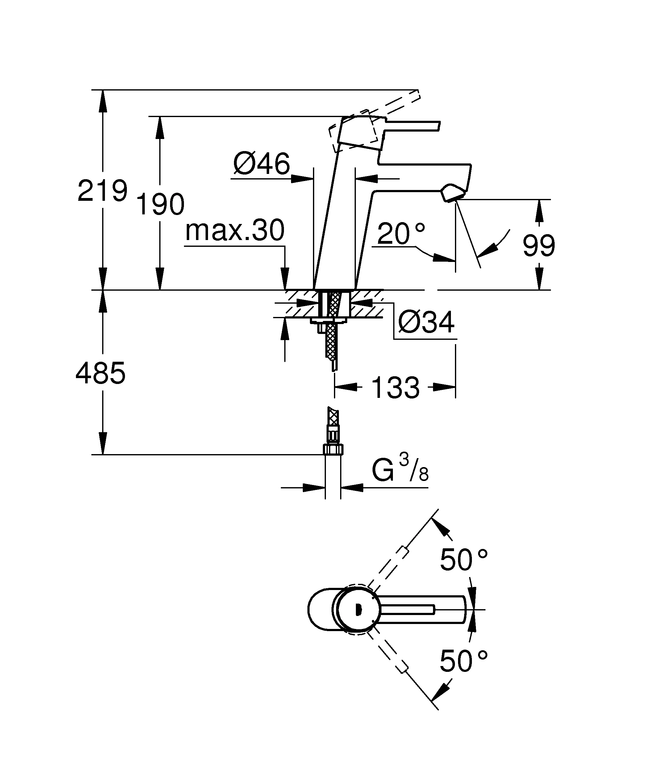 Einhand-Waschtischbatterie Concetto 23451_1, M-Size, Einlochmontage, glatter Körper, chrom