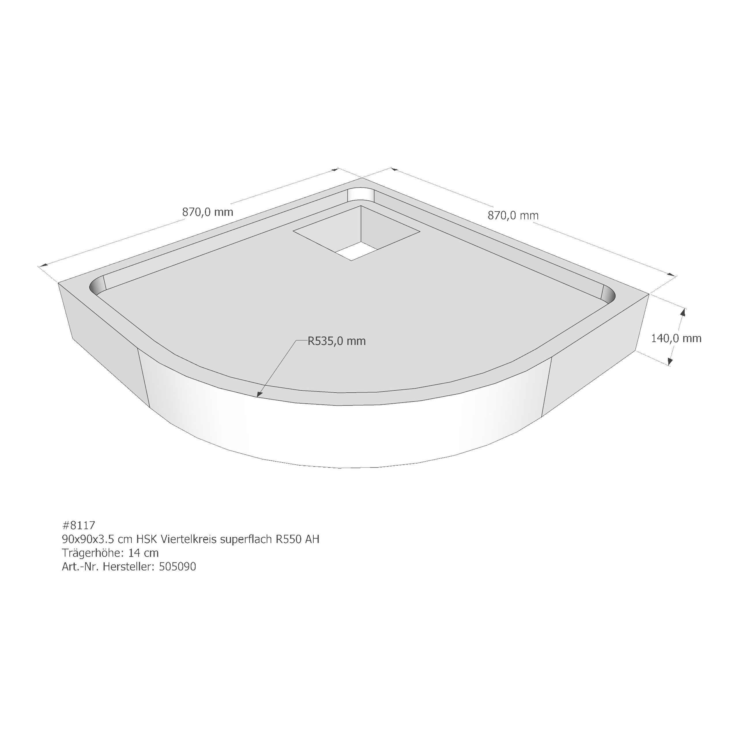 Duschwannenträger für HSK Viertelkreis superflach 90 × 90 × 2 cm Duschwannenträger für HSK Viertelkreis superflach 90 × 90 × 2 cm