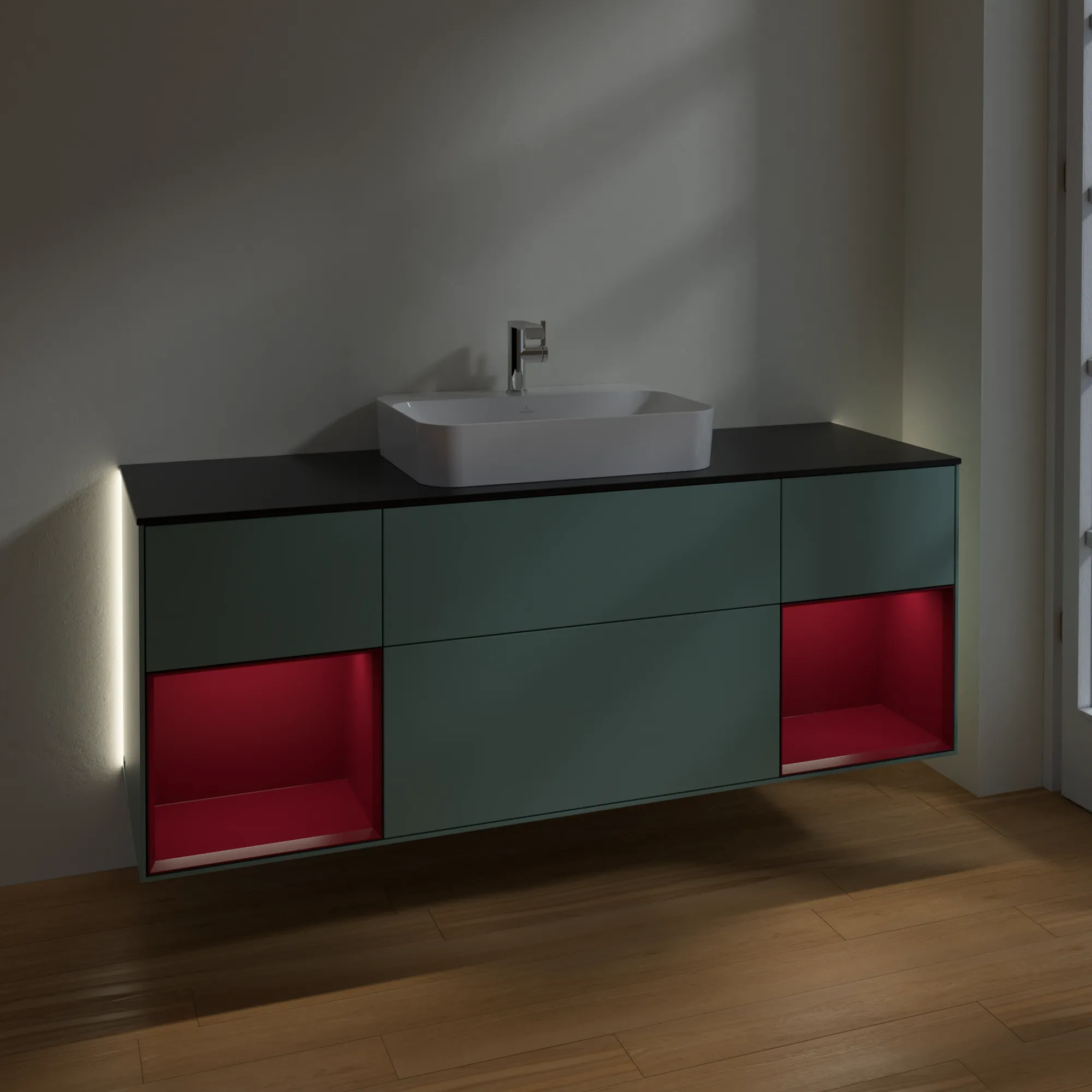 Villeroy & Boch Waschtischunterschrank „Finion“ für Schrankwaschtisch 1600 × 603 × 501 mm Olive Matt Lacquer, für Becken mittig