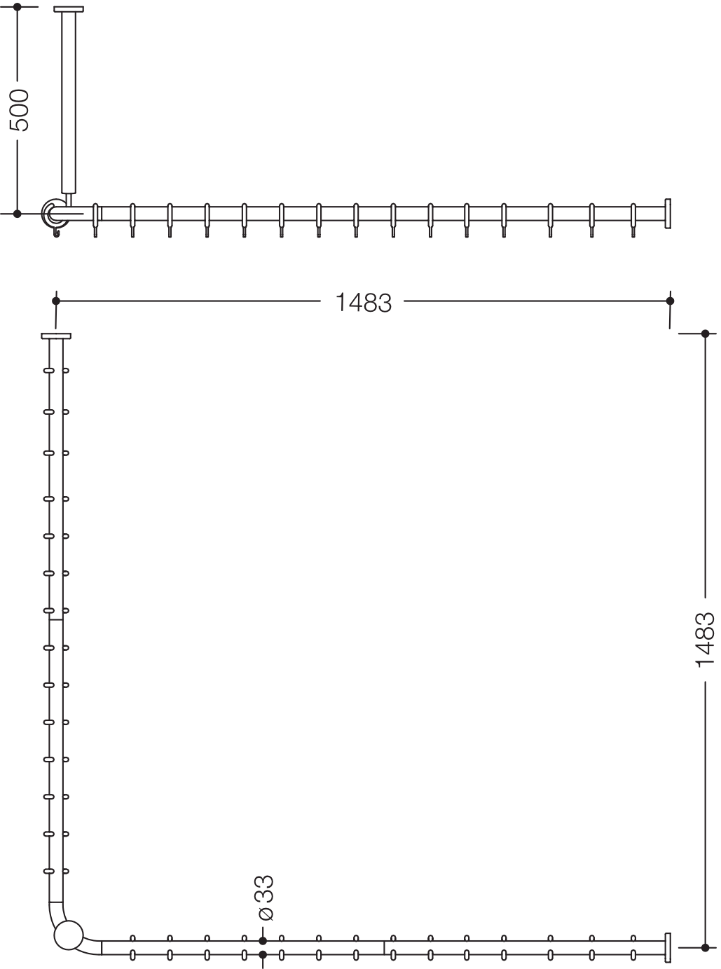 HEWI Duschvorhangstange „Serie 801“ 151,8 × 151,8 cm