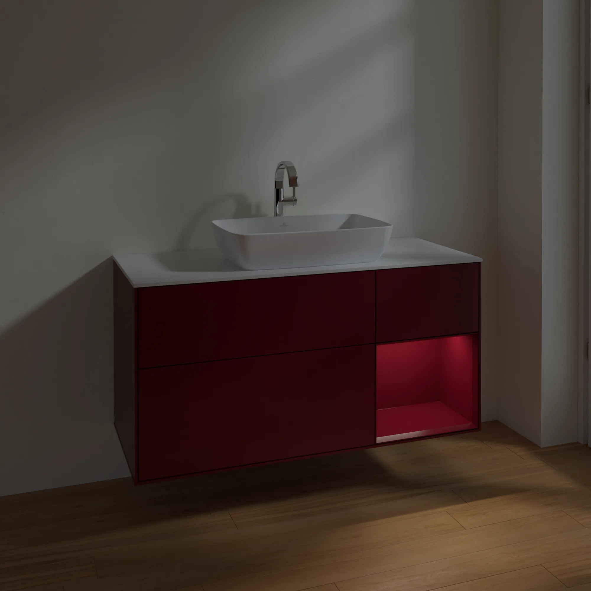 Villeroy & Boch Waschtischunterschrank „Finion“ für Schrankwaschtisch 1200 × 603 × 501 mm Peony Matt Lacquer, für Becken mittig, mit Hahnlochbohrung Villeroy & Boch Waschtischunterschrank „Finion“ für Schrankwaschtisch 1200 × 603 × 501 mm Peony Matt Lacquer, für Becken mittig, mit Hahnlochbohrung