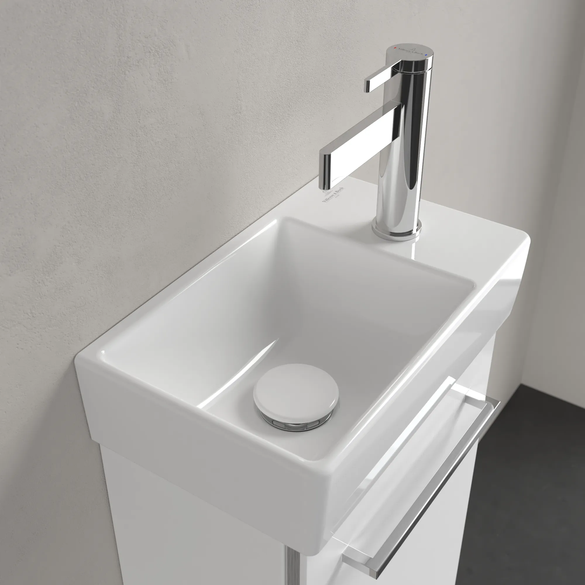Villeroy & Boch Handwaschbecken „Avento“ 360 × 220 × 110 mm, für Becken links, mit Hahnlochbohrung, Hahnlochposition mittig in Weiß Alpin Villeroy & Boch Handwaschbecken „Avento“ 360 × 220 × 110 mm, für Becken links, mit Hahnlochbohrung, Hahnlochposition mittig in Weiß Alpin