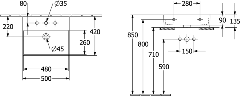Villeroy & Boch Wandwaschtisch aus TitanCeram geschliffen „Memento 2.0“, 500 × 420 × 140 mm, 4A225LI4 Sonderangebot B-Ware Villeroy & Boch Wandwaschtisch aus TitanCeram geschliffen „Memento 2.0“, 500 × 420 × 140 mm, 4A225LI4 Sonderangebot B-Ware