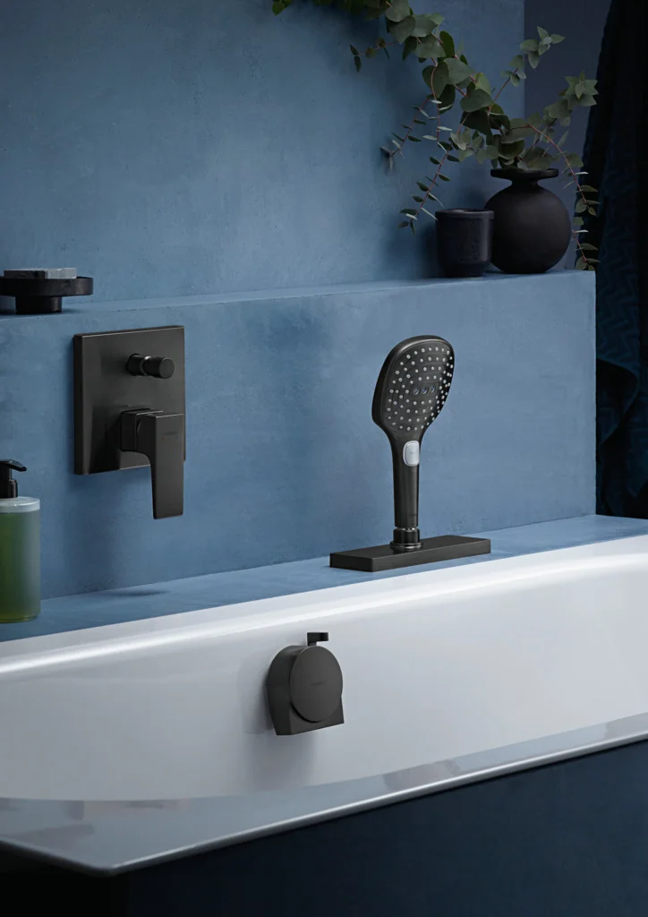 Hansgrohe Metropol Einhebel-Wannenmischer Unterputz, Brushed Black Chrome, Keramikmischsystem, einstellbare Temperaturbegrenzung, automatische Rückstellung, Schalldämpfer, 2 Verbraucher