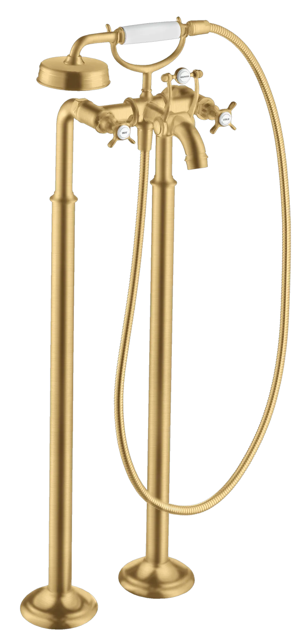 Hansgrohe AXOR Montreux 2-Griff Wannenarmatur bodenstehend mit Kreuzgriffen, Brushed Gold Optic