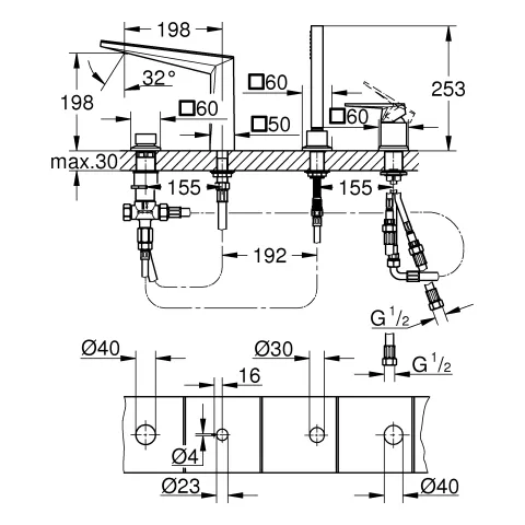 Grohe Allure Brilliant Private Collection 4-Loch-Einhand-Wannenkombination Hebel in White Attica Ceasarstone chrom Grohe Allure Brilliant Private Collection 4-Loch-Einhand-Wannenkombination Hebel in White Attica Ceasarstone chrom