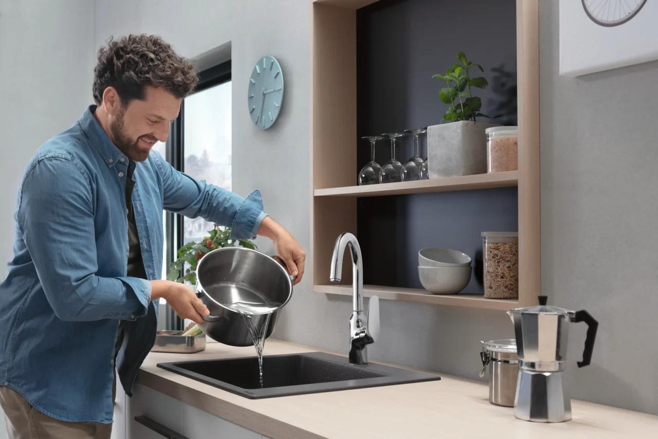 Hansgrohe Einbauspüle S51 Steingrau, 540 x 490 mm, Beckentiefe 190 mm, Aufbau, SilicaTec Material