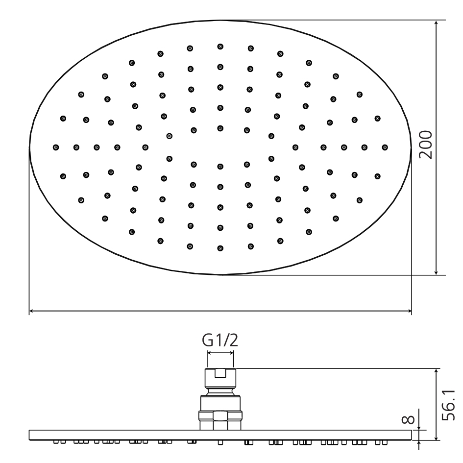 Kopfbrause AqvaDesign - oval - 300 mm × 200 mm - Höhe 7 mm - "easy-clean" - 1/2″ IG - Kugelgelenk, 45° schwenkbar - 32,5 L/min bei 3 bar - Messing-verchromt