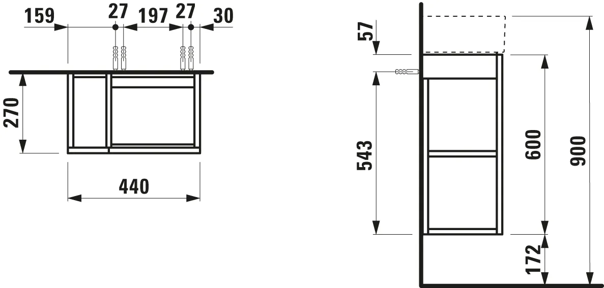 Laufen Waschtischunterbau „Kartell“ 270 × 600 × 440 mm Kieselgrau, Anschlag rechts Laufen Waschtischunterbau „Kartell“ 270 × 600 × 440 mm Kieselgrau, Anschlag rechts