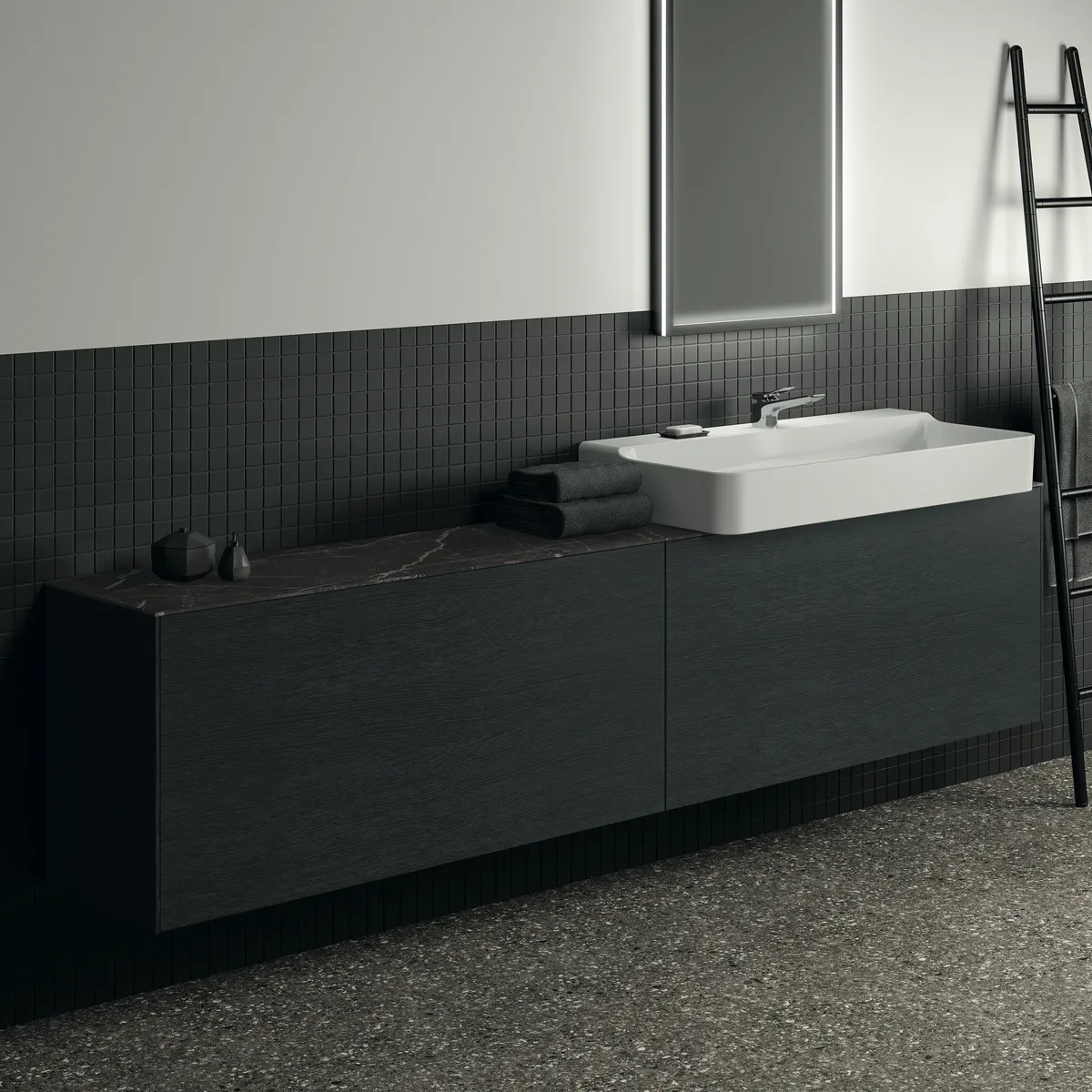 Waschtischplatte Conca, aus Keramik, 2387x373x6mm, Marmor Noir Desir Waschtischplatte Conca, aus Keramik, 2387x373x6mm, Marmor Noir Desir