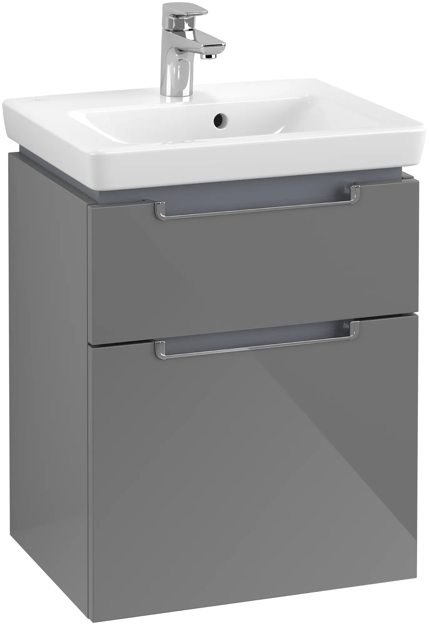 Villeroy & Boch Waschtischunterschrank „Subway 2.0“ 48,5 × 59 × 37,9 × 37,9 cm Glossy Grey, mittig, ohne Beleuchtung