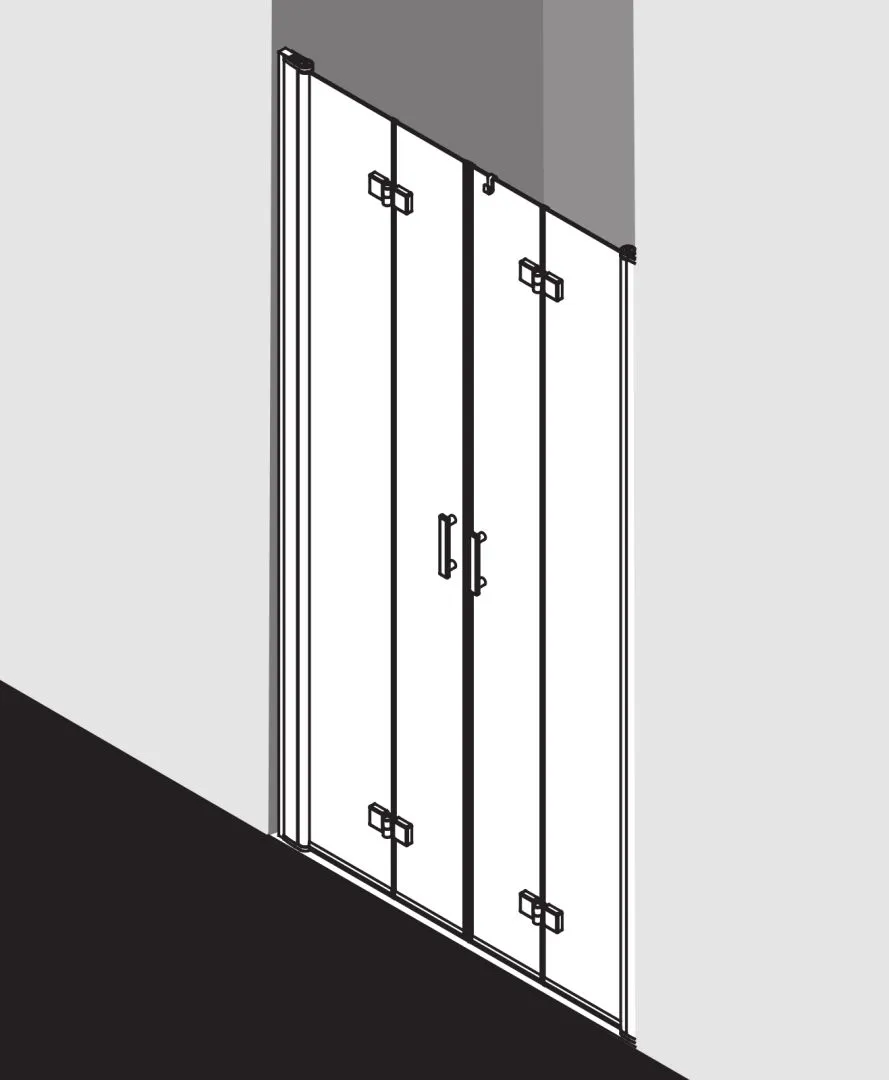Kermi Pendel-Falttür 4-teilig für Nische „Diga“ Glas Klar, Profile Silber Hochglanz, Falttür BV: 1168 - 1208 mm WE: 1168 - 1208 mm H: 1850 mm Kermi Pendel-Falttür 4-teilig für Nische „Diga“ Glas Klar, Profile Silber Hochglanz, Falttür BV: 1168 - 1208 mm WE: 1168 - 1208 mm H: 1850 mm