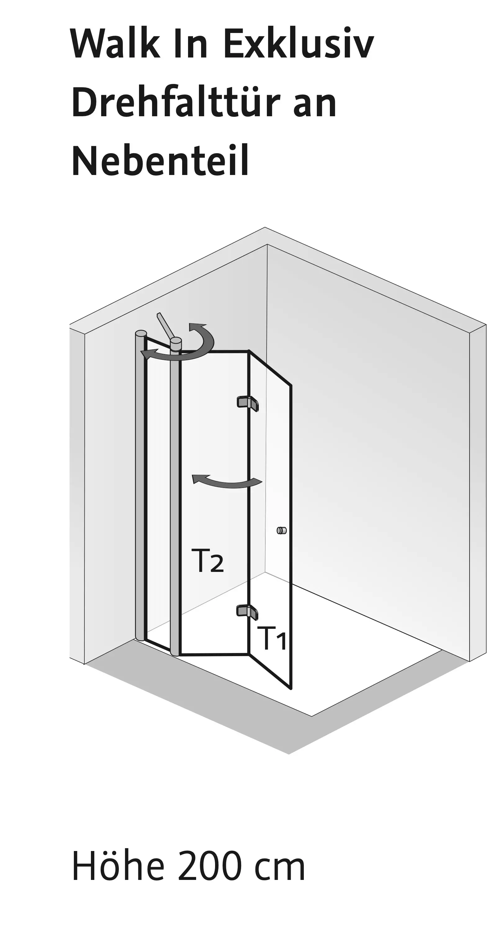 HSK teilgerahmte Drehfalttür pendelbar an Nebenteil „Exklusiv“ Glas Linea 02, Profile Weiß, Scharniere Premium Softcube, B: 1400 mm H: 2000 mm