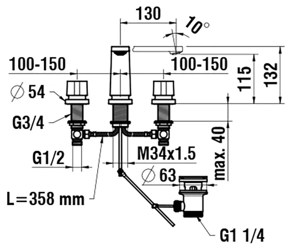 Laufen 3-Loch Waschtischmischer THE NEW CLASSIC Festauslauf, Ausladung 130 mm, mit Ablaufventil, chrom Laufen 3-Loch Waschtischmischer THE NEW CLASSIC Festauslauf, Ausladung 130 mm, mit Ablaufventil, chrom