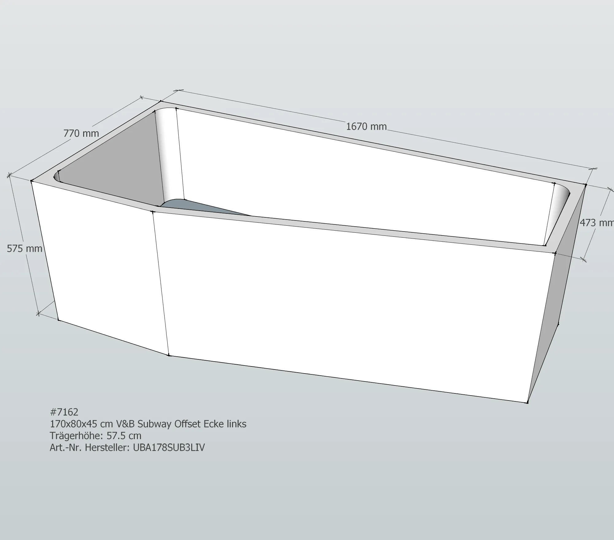 Badewannenträger passend für Villeroy & Boch Subway links 170 × 80 × 45 cm Badewannenträger passend für Villeroy & Boch Subway links 170 × 80 × 45 cm