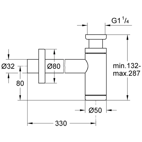 Geruchsverschluss 1 1/4'' 28912, für Waschtische, Messing, große Schubrosette, chrom
