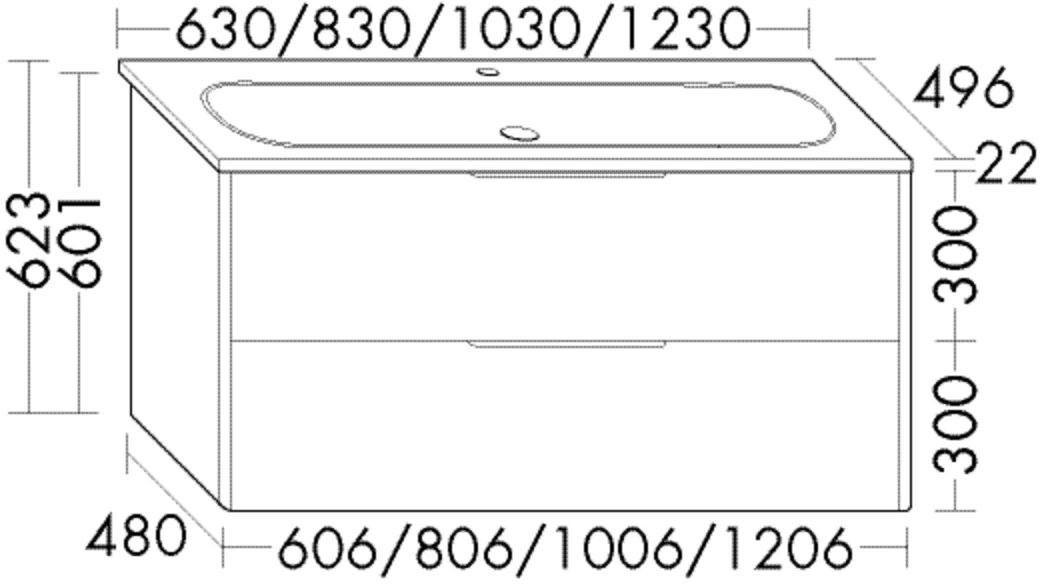 Keramik-Waschtisch inkl. Waschtischunterschrank Oteo von burgbad – 496 mm tief, 630 mm breit, 623 mm hoch, Muldentiefe 120 mm