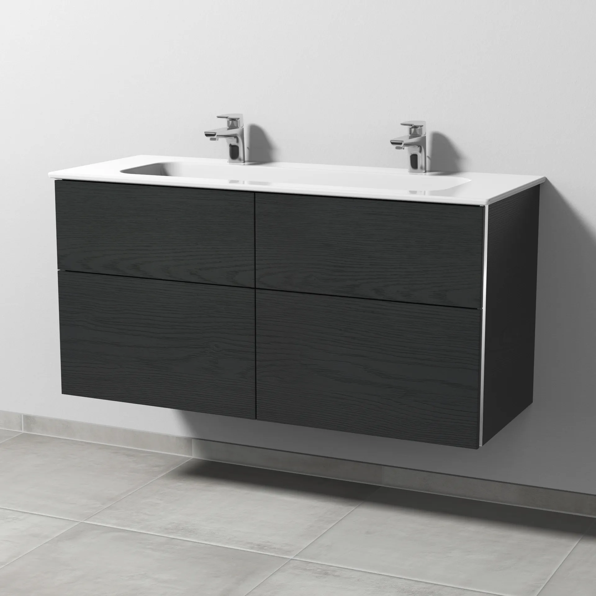 Sanipa Keramik-Waschtisch-Waschtischunterschrank mit Waschtischunterschrank „3way“ 1170 × 582 × 460 mm in Black Oak, mit Hahnlochbohrung, Becken