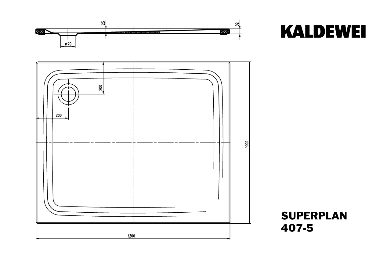 Kaldewei rechteck Duschwanne „Superplan Classic“ 100 × 120 cm ohne Oberflächenbeschichtung, ohne Oberflächenveredelung, in alpinweiß