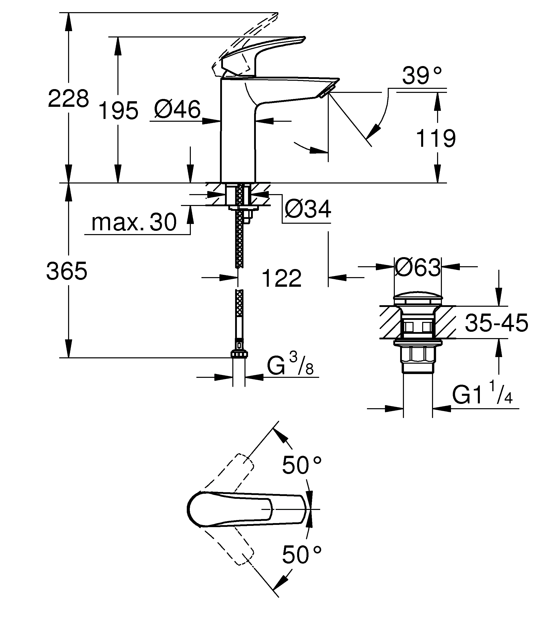 Einhand-Waschtischbatterie Eurosmart 23923_3, M-Size, Einlochmontage, Temperaturbegrenzer, glatter Körper mit Push-open Ablaufgarnitur Einhand-Waschtischbatterie Eurosmart 23923_3, M-Size, Einlochmontage, Temperaturbegrenzer, glatter Körper mit Push-open Ablaufgarnitur