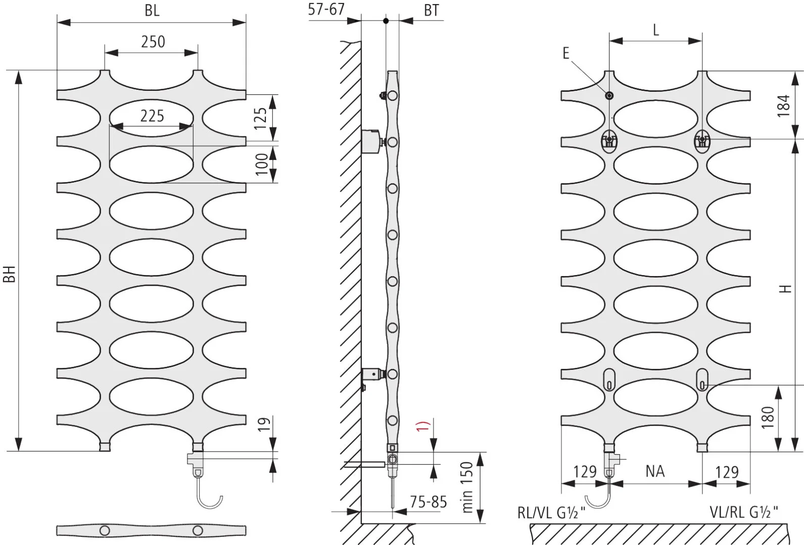 Kermi Design-Heizkörper „Ideos®“ Elektro-Zusatzbetrieb Ausführung: links 75,8 × 152,6 cm in glanzsilber Metallic