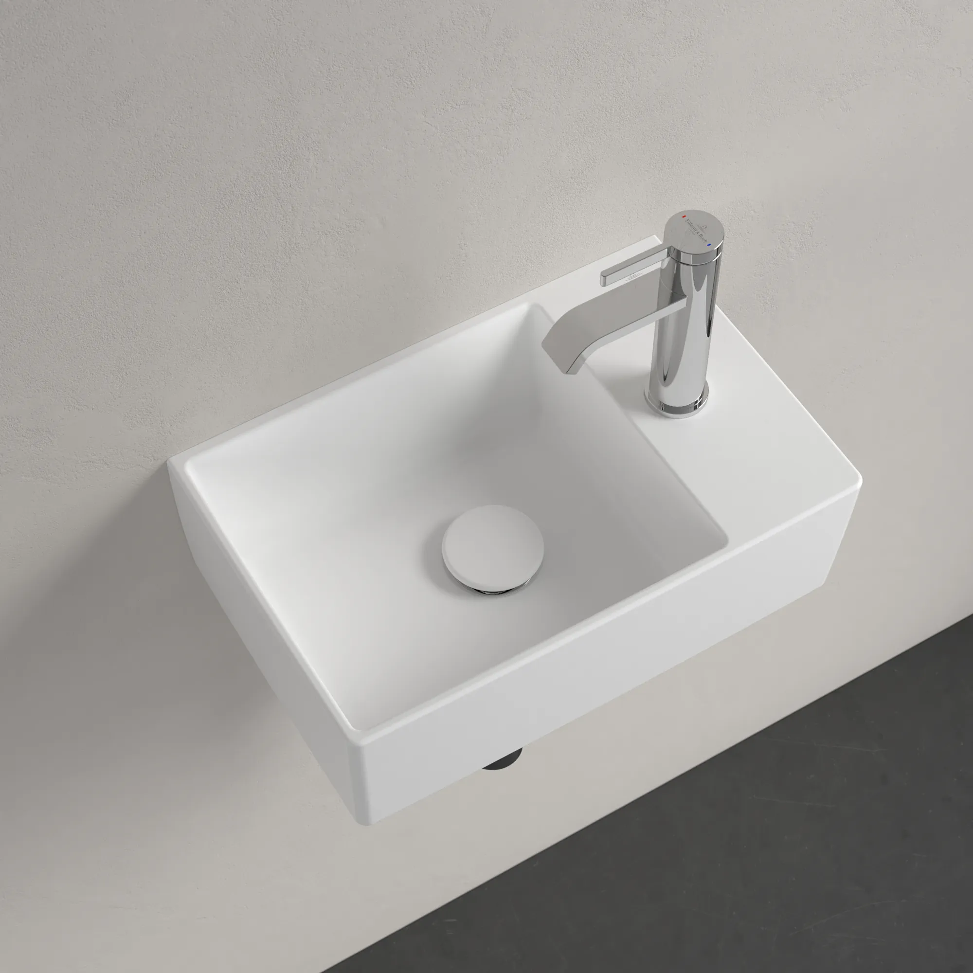 Villeroy & Boch Handwaschbecken Memento 2.0, 400x260x111mm, Stone White CeramicPlus, TitanCeram, matt, Wandmontage, 1-Loch Armatur