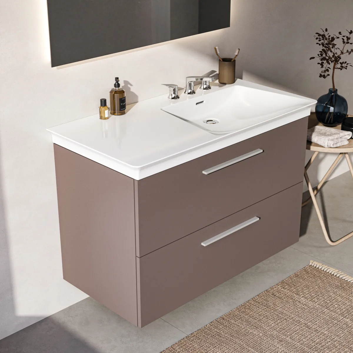 Ideal Standard Möbelwaschtischunterschrank i.life B 2 Auszüge Siphon rechts 1000x505x630mm CarbongrauMatt Ideal Standard Möbelwaschtischunterschrank i.life B 2 Auszüge Siphon rechts 1000x505x630mm CarbongrauMatt