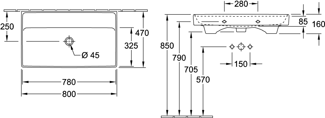 Villeroy & Boch Collaro Schrankwaschtisch 800x465mm, Rechteck, ohne Überlauf, Weiß Alpin Villeroy & Boch Collaro Schrankwaschtisch 800x465mm, Rechteck, ohne Überlauf, Weiß Alpin