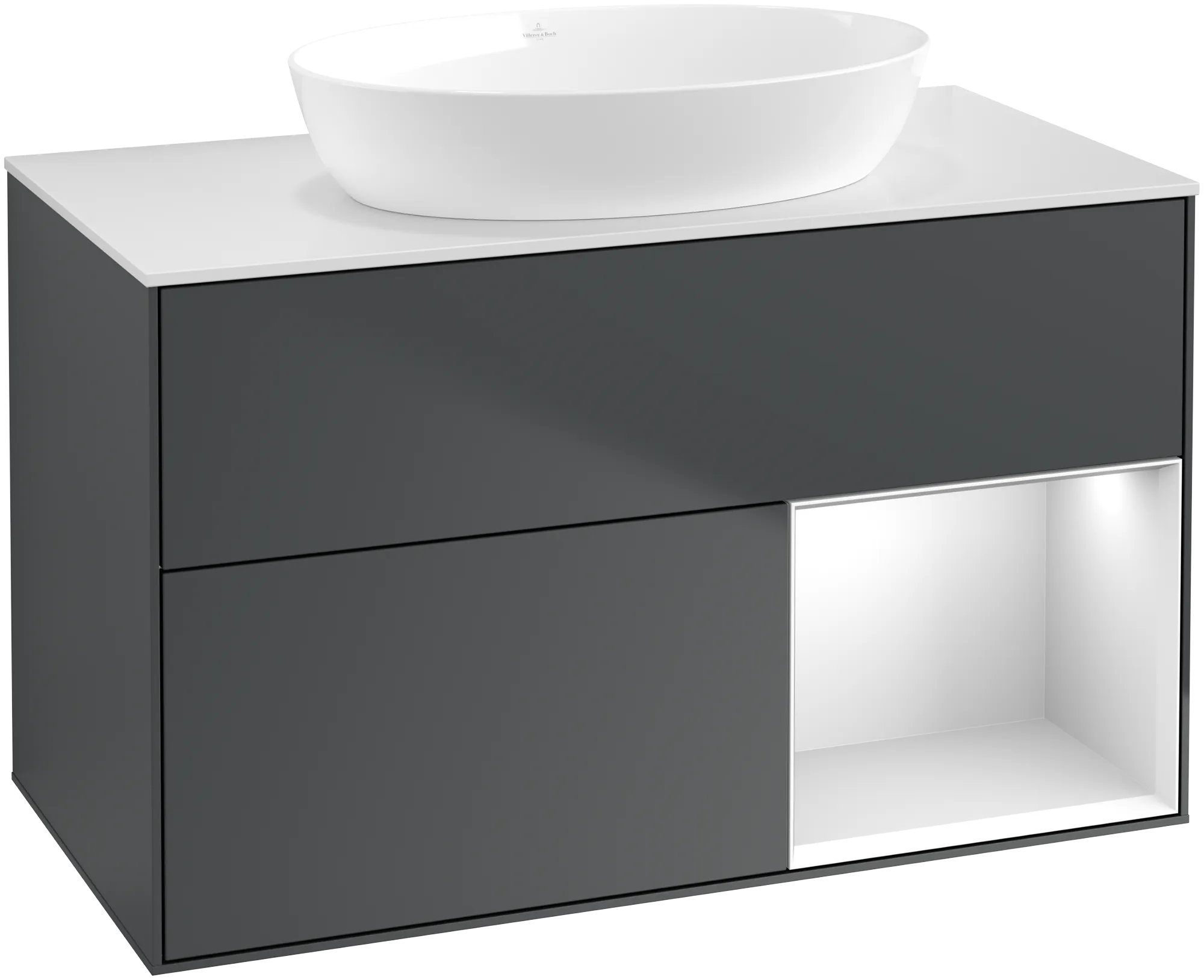 Villeroy & Boch Finion Waschbeckenunterschrank GA2, 1000 x 603 x 501 mm, Midnight Blue Matt Lacquer / White Matt Lacquer / Glass White Matt