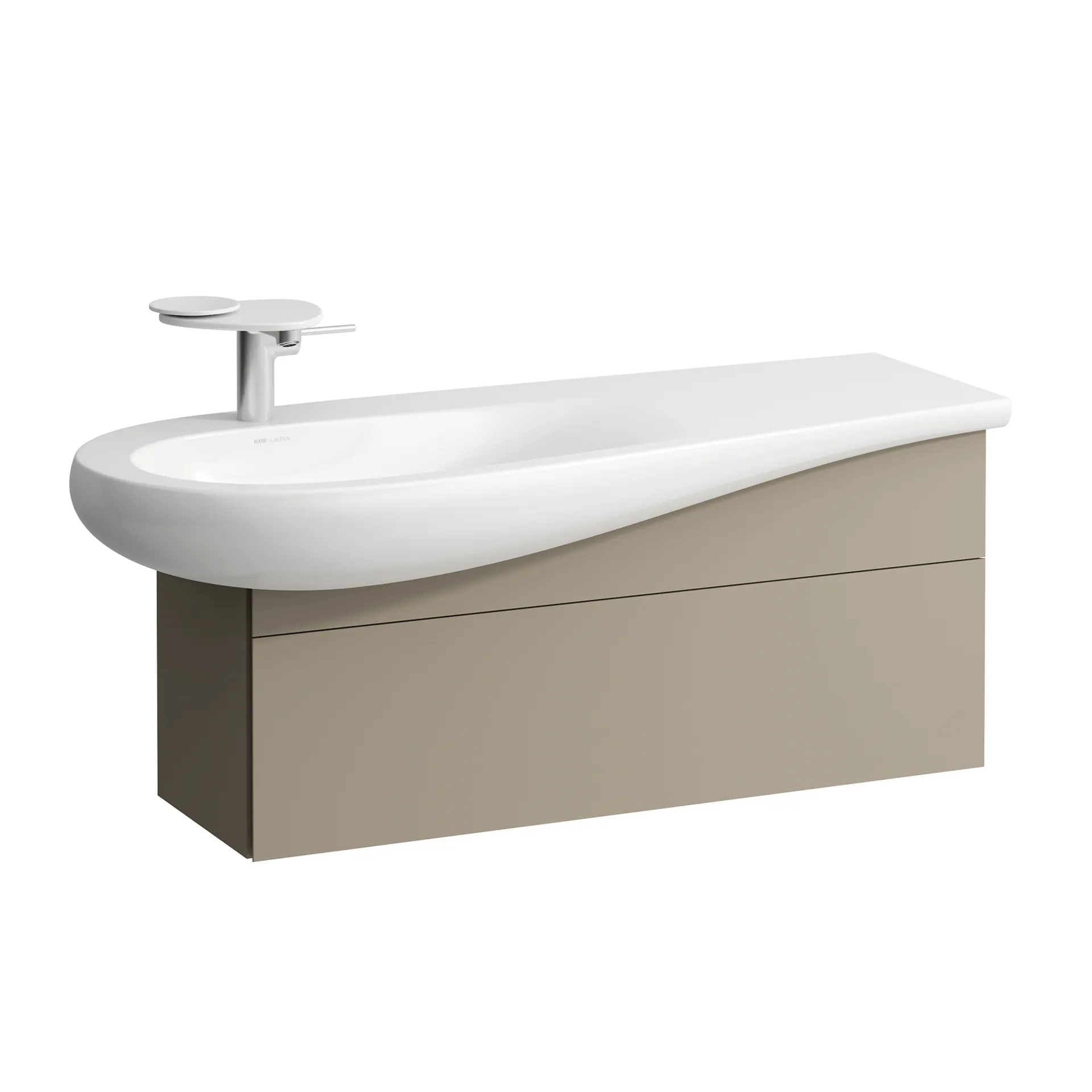 Waschtischunterbau, ILBAGNOALESSI, 321x994x442, 1 Schublade, integrierte, versteckte Griffe seitlich, Vollauszug, Soft-Close, Siphonausschnitt links, passend zu Waschtisch H814973, Weiß matt