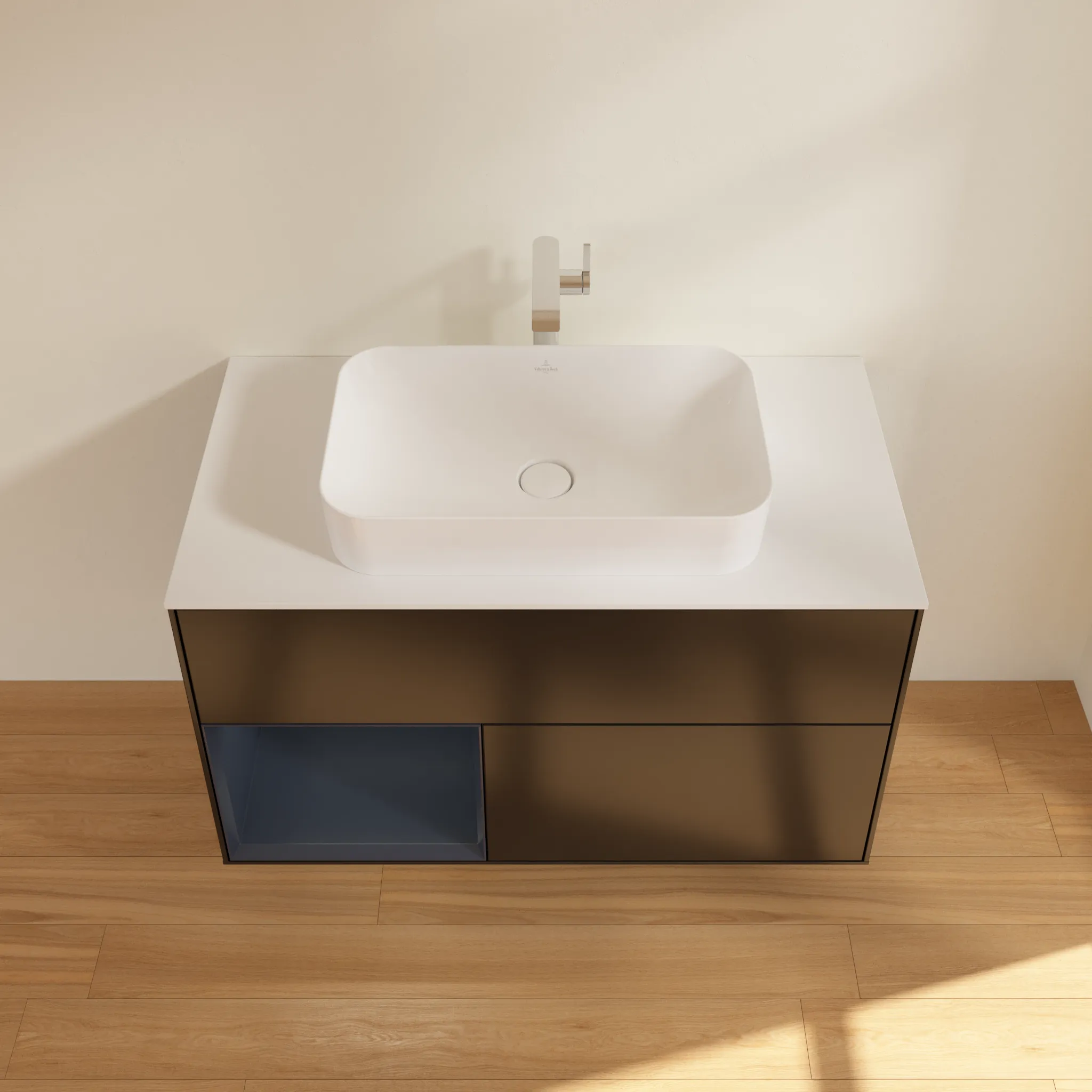 Villeroy & Boch Waschbeckenunterschrank Finion F24, 1000x603x501 mm, Black Matt Lacquer / Midnight Blue Matt Lacquer, mit Beleuchtung und Push-to-open Funktion Villeroy & Boch Waschbeckenunterschrank Finion F24, 1000x603x501 mm, Black Matt Lacquer / Midnight Blue Matt Lacquer, mit Beleuchtung und Push-to-open Funktion
