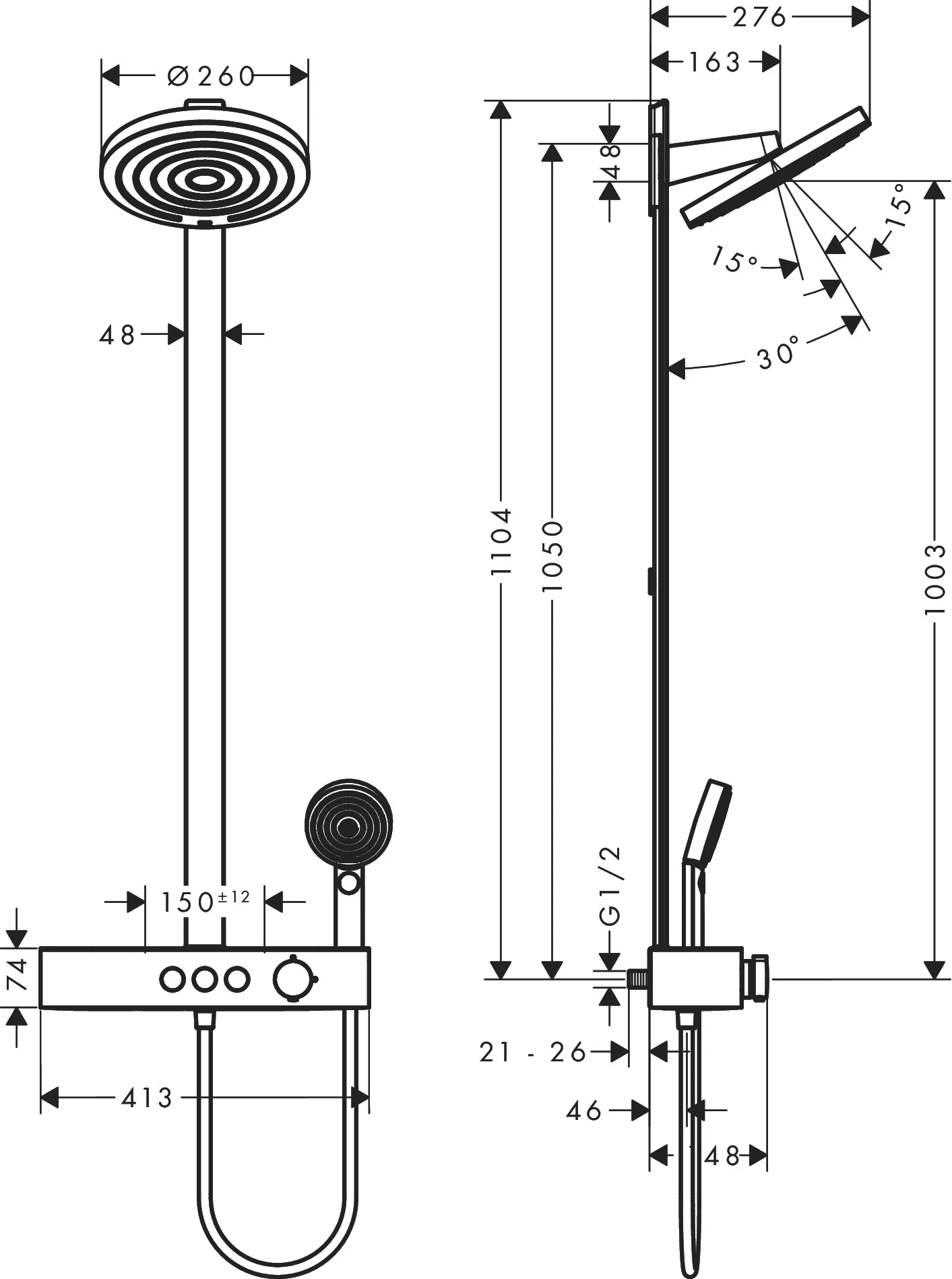 Showerpipe Pulsify 260 2jet mit Brausethermostat Aufputz chrom