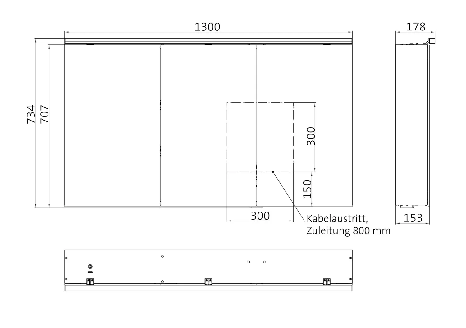 Lichtspiegelschrank pure 2 Classic Leuchte,Aufputz, mit Waschtischbeleuchtung,3 Türen, 1300mm Lichtspiegelschrank pure 2 Classic Leuchte,Aufputz, mit Waschtischbeleuchtung,3 Türen, 1300mm