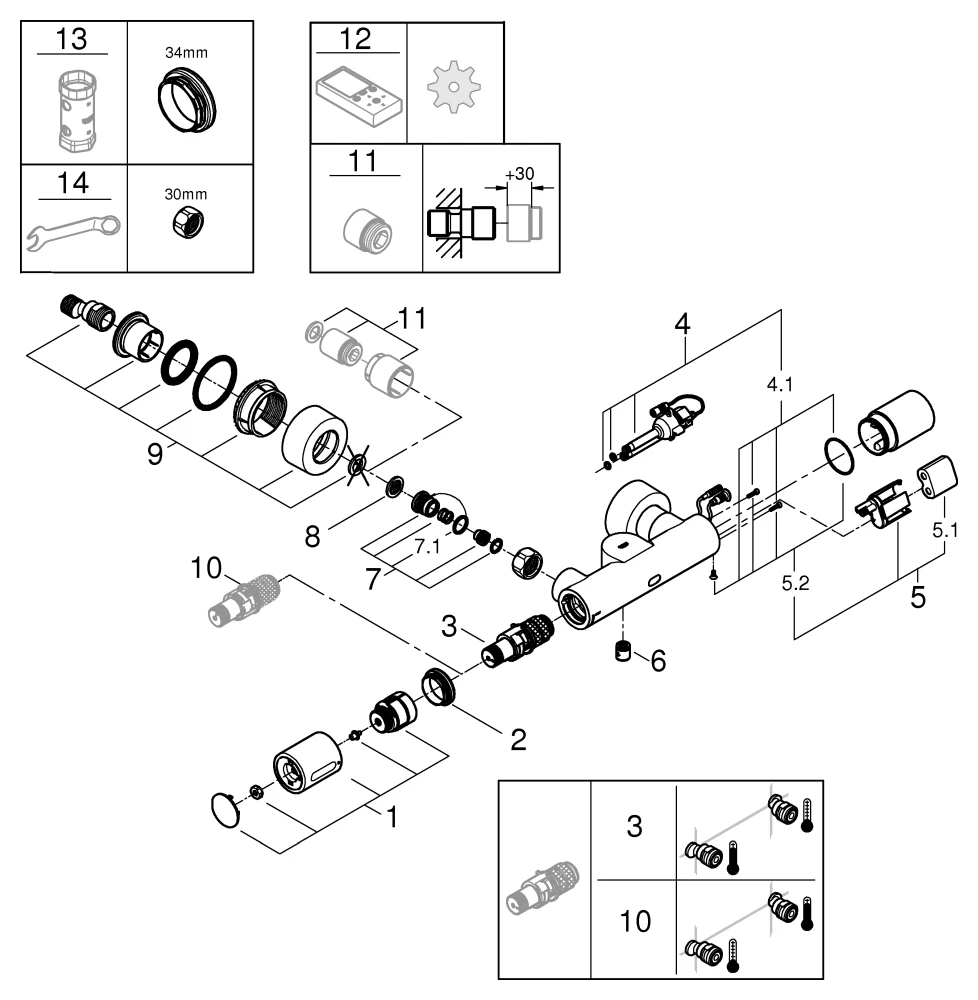 Infrarot-Elektronik für Brausebatterie Eurosmart Cosmopolitan E Special 36457, mit Mischeinrichtung und Thermostat, Rückflussverhinderer, 6 V, chrom